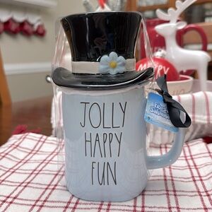 Rae Dunn “Jolly, Happy, Fun” Frosty the Snowman Mug with topper